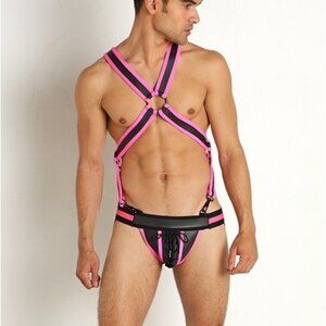 CellBlock 13 Kick Off Harness & Jockstrap Size Medium Neoprene Pink & Black